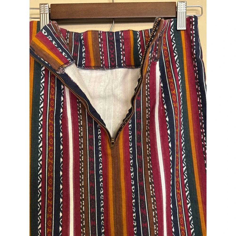 Vintage South western wrap stripe Maxi Skirt Fringe back Slit sz3 Boho  Cowgirl